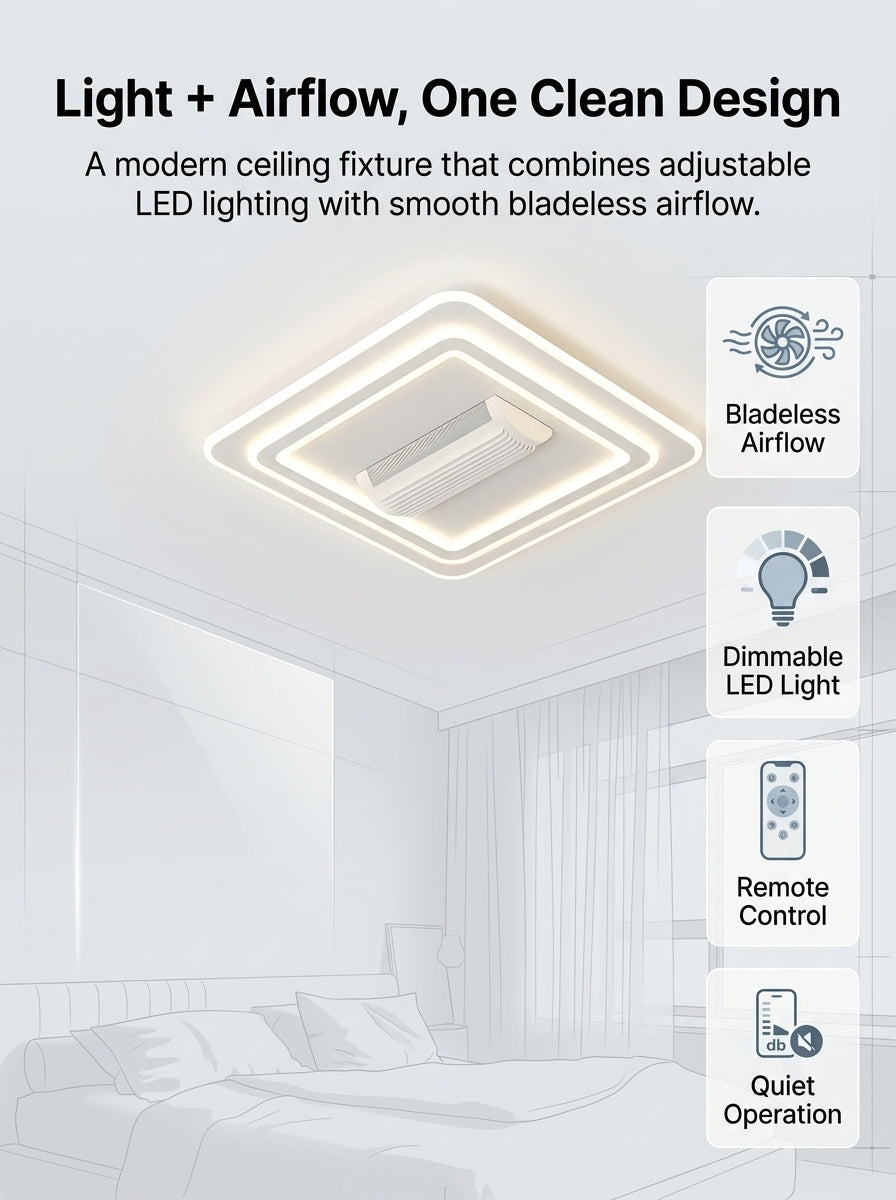 Stoneford Bladeless Ceiling Fan Light | Square