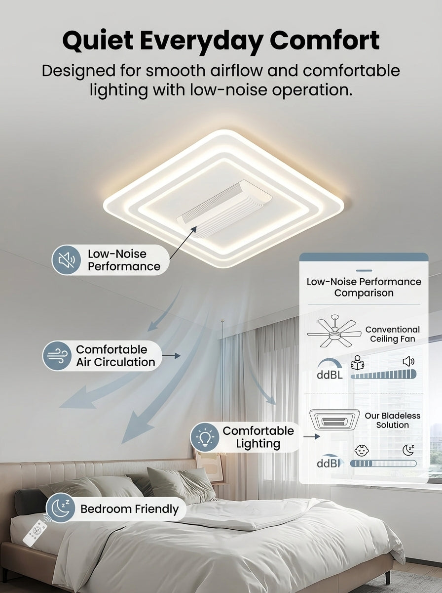 Stoneford Bladeless Ceiling Fan Light | Square