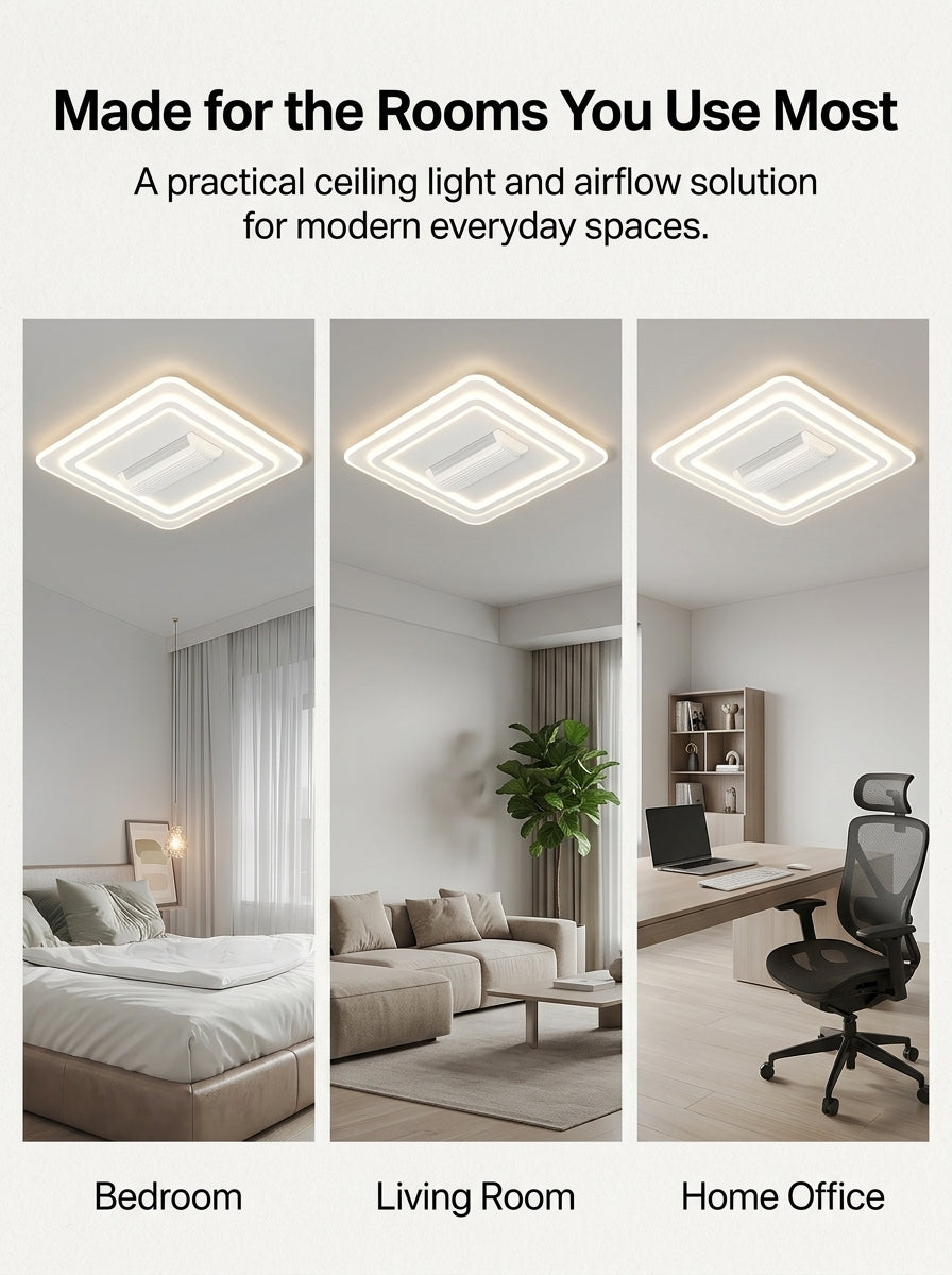 Stoneford Bladeless Ceiling Fan Light | Square