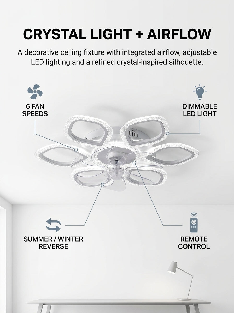 Stoneford Crystal Clover Ceiling Fan Light
